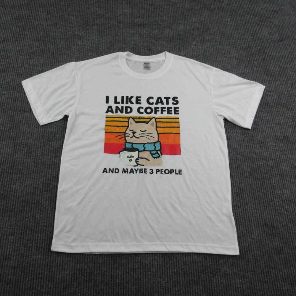 I Like Cats And Coffee Shirt Mens M White Cotton Short Sleeve Graphic Tee